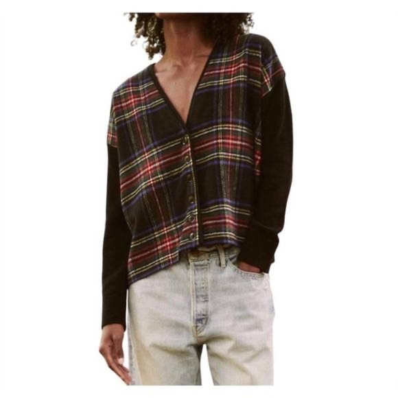 NEW THE GREAT Fire Side Wool blend cardigan in hearth tartan plaid M - Picture 1 of 8